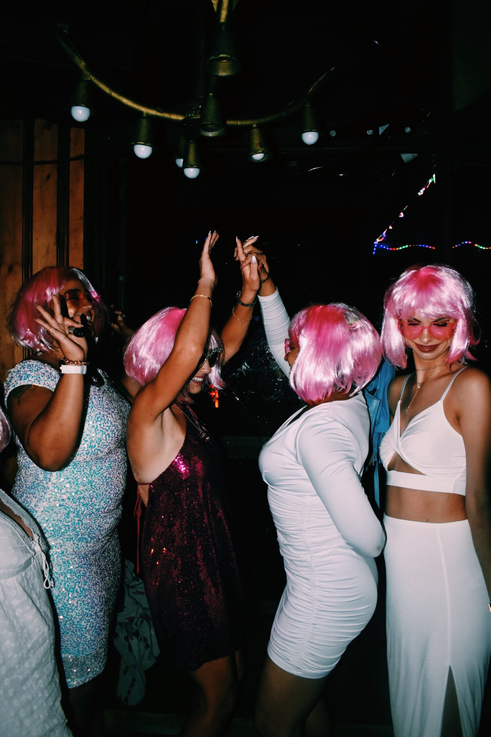 Bride and Bridesmaids Pink Wig Night Out Bachelorette Party Portrait | The Gadabout Captures