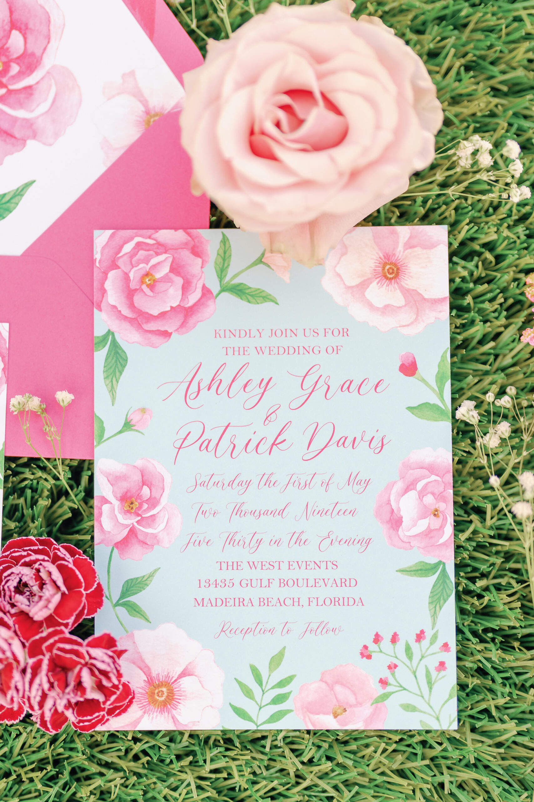 Whimsical Pink and Fuchsia Spring Floral Wedding Invitation Suite | Tampa Bay Wedding Stationery Sadgebrush Designs