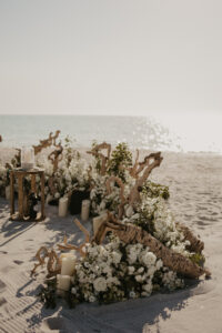 Boho Rustic Driftwood and White Flowers Altar | Florida Beach Ceremony Ideas