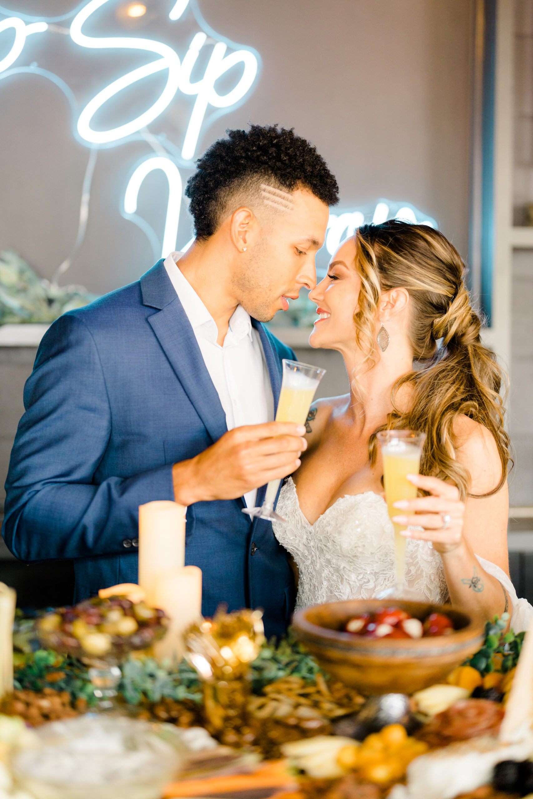 Bride and Groom with Mimosas Wedding Portrait | St. Pete Wedding Venue The West Events