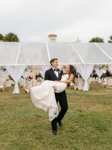 Luxurious Classic Groom Carrying Bride, Outdoor Tent Wedding Reception