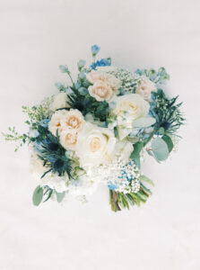 Baby Blue, Cream, and Pale Peach with Greenery Bridal Bouquet