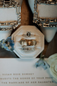 Octagonal Velvet Engagement and Wedding Ring Box | Emerald Cut Diamond Ring
