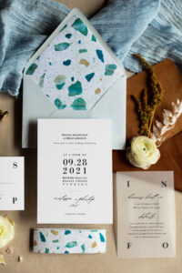 Light Blue and Cream Wedding Invitation Suite, Envelope with Terrazzo Liner