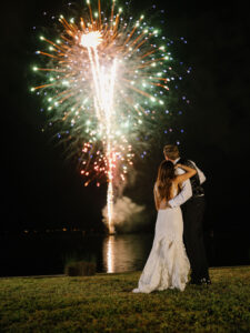 Luxurious Classic Bride and Groom Watching Fireworks Show