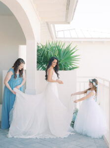 Bride Getting Ready with Bridesmaid and Flower Girl Wedding Portrait