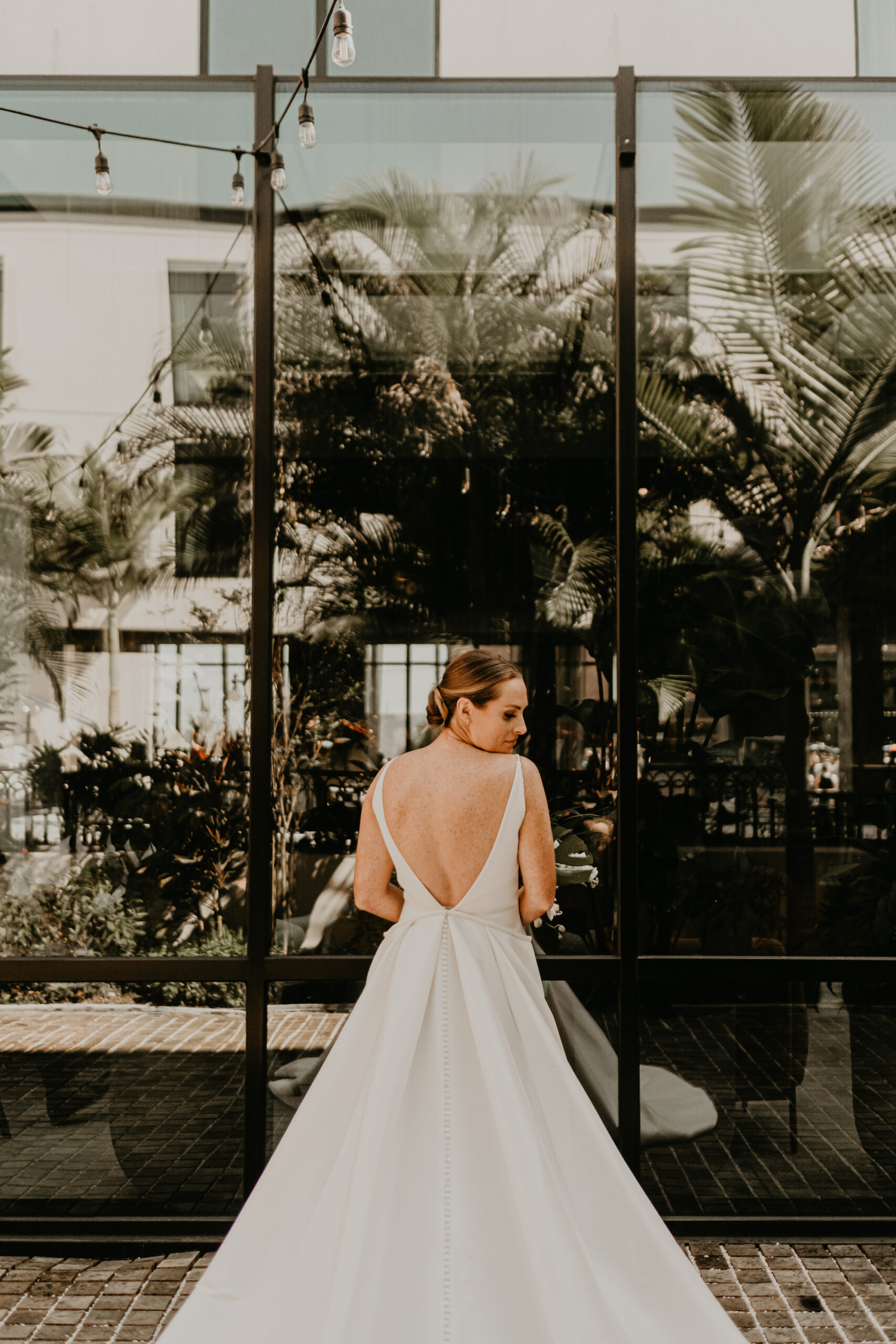 Elegant Classic White V-neck Crepe Mikado Fit-to-Flare Wedding Dress | Kelly Faetanini Bridal