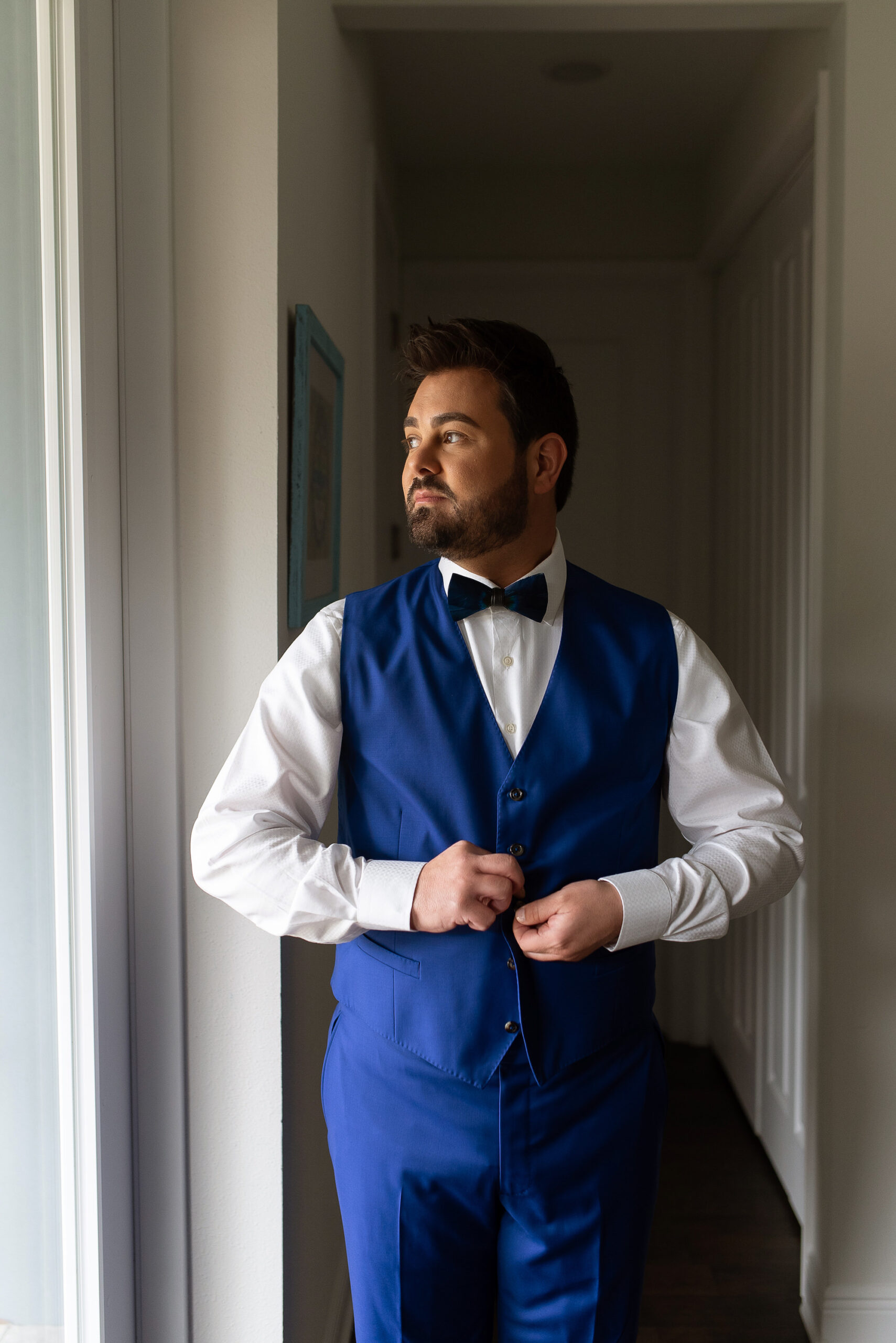 Jewel Toned Blue Mens Suit Groom Getting Ready Portrait | St. Petersburg Photographer Kristen Marie Photography