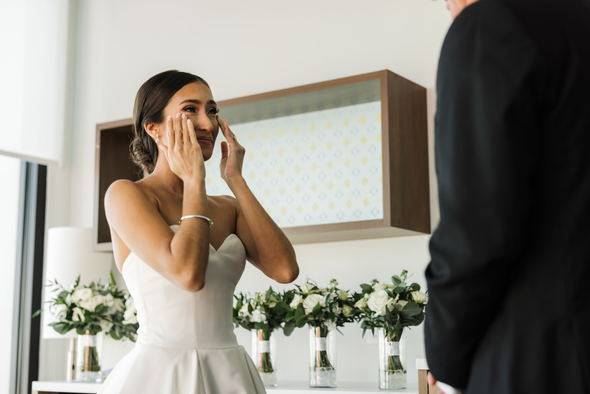 Classic Emotional Bride First Look with Father | Tampa Bay Wedding Hair and Makeup Femme Akoi Beauty Studio