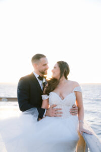 Bride and Groom Waterfront Wedding Portrait at Sunset | Tampa Bay Wedding Venue Beso Del Sol