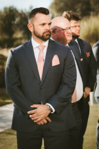 Groom Sees Bride Walk Down the Aisle for the First Time Wedding Portrait | Florida Wedding Photographer Mars and The Moon Film