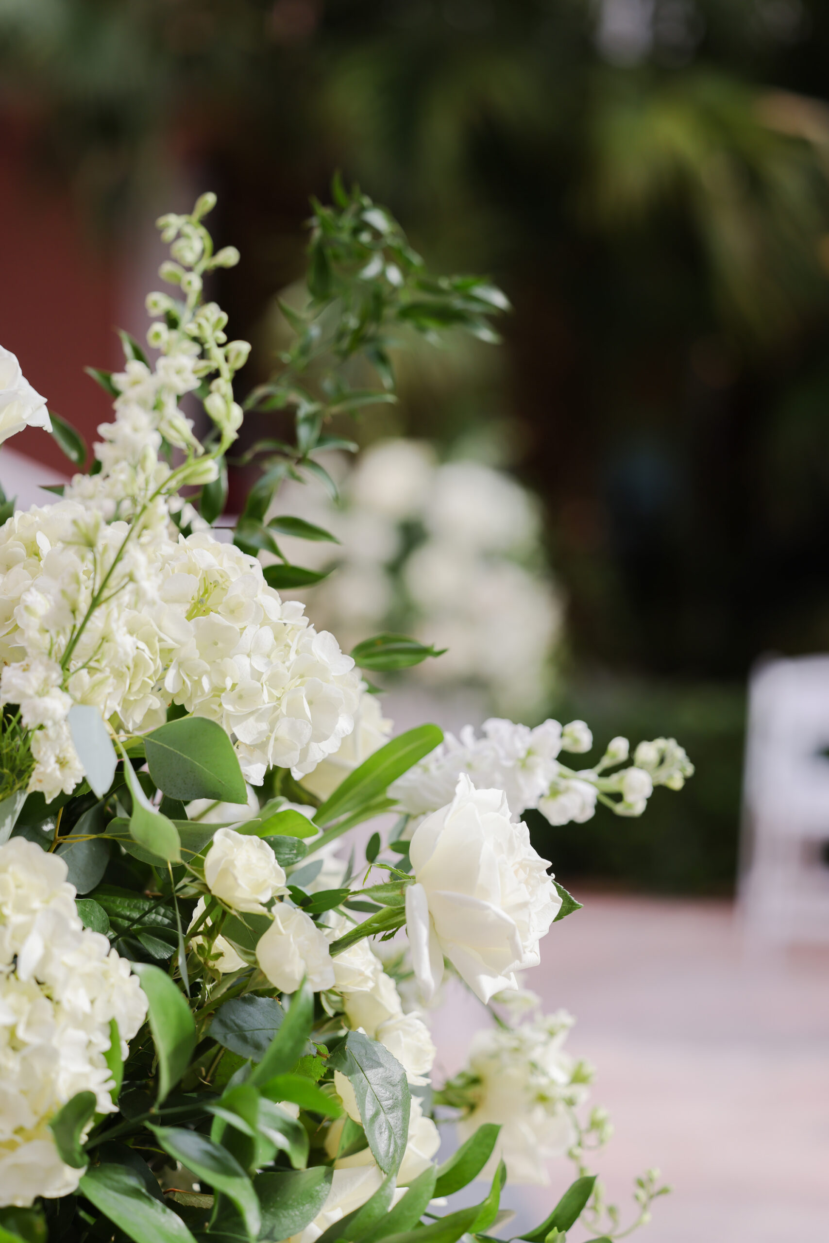 Classic White Rose and Snapdragon with Greenery Wedding Ceremony Floral Arrangements Inspiration | Tampa Bay Florist Bruce Wayne Florals