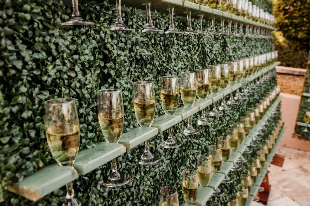 Champagne Wall for Wedding Cocktail Hour Ideas