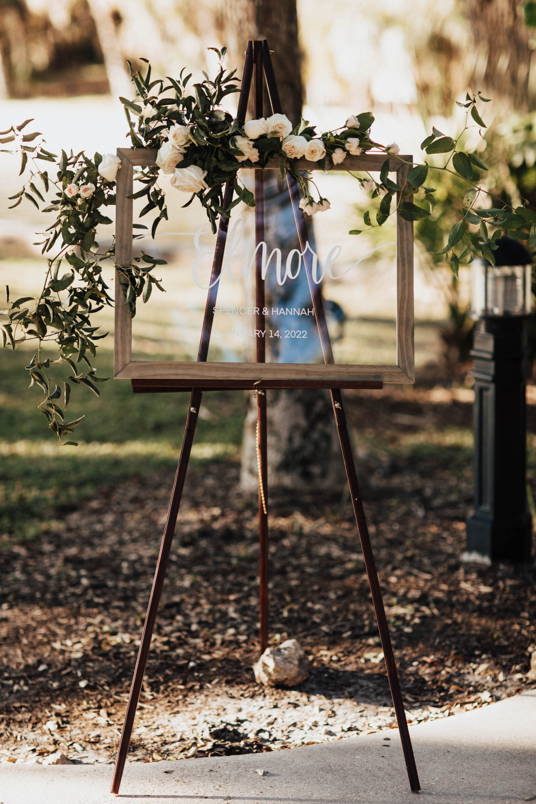 Glass Wedding Welcome Sign with White Writing