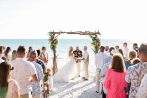 Driftwood Beach Wedding Ceremony Arch | Tropical Flower Arrangements Inspiration | St Pete Florist Save The Date Florida | Planner Eventfull Weddings