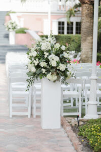 Classic White Rose and Snapdragon with Greenery Wedding Ceremony Floral Arrangements Inspiration | Tampa Bay Florist Bruce Wayne Florals