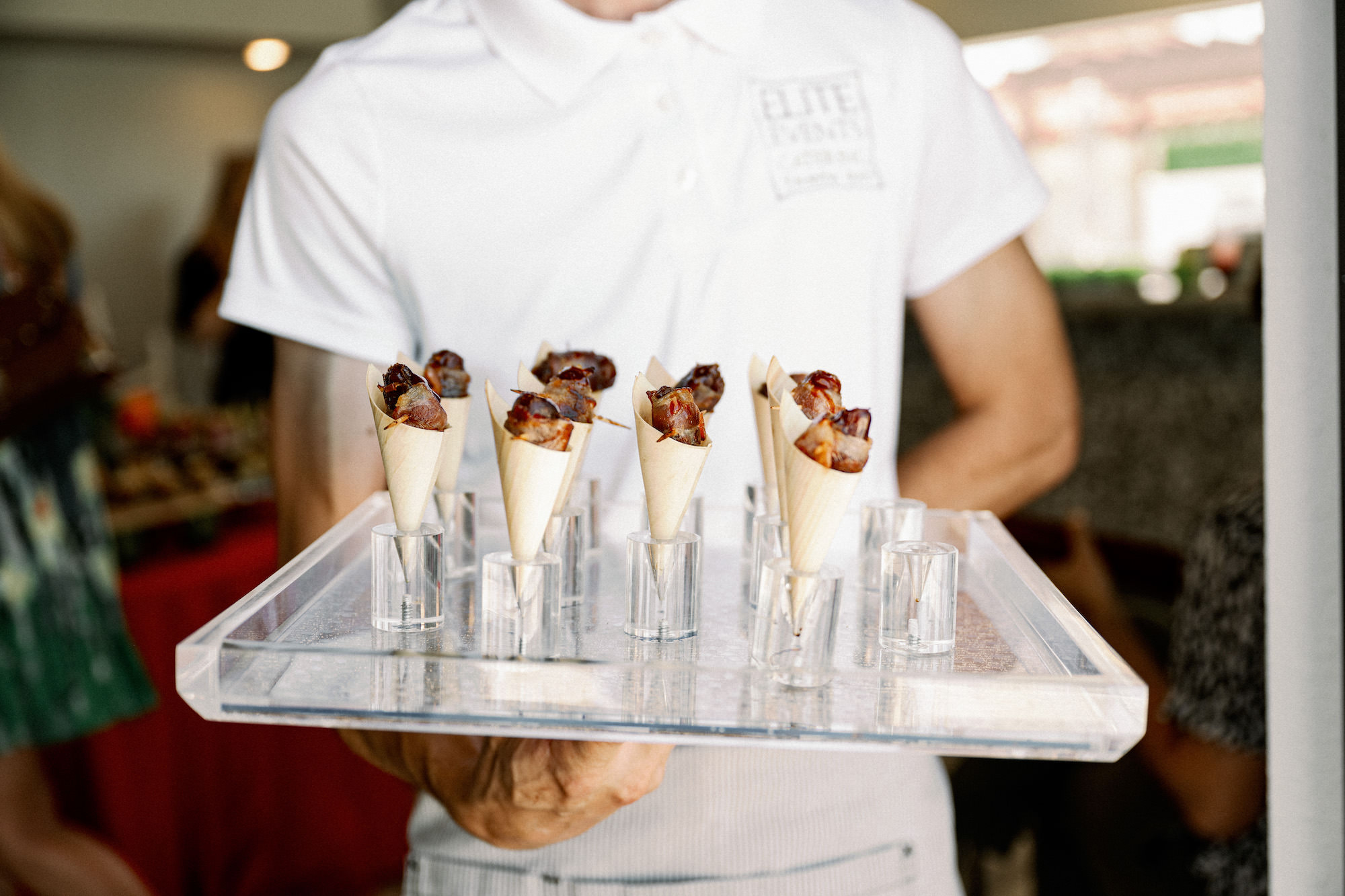 Tampa Bay Catering Company Elite Events Catering | Dewitt for Love Photography | Bacon-Wrapped Dates filled with Goat Cheese and a Gochujang Gastrique
