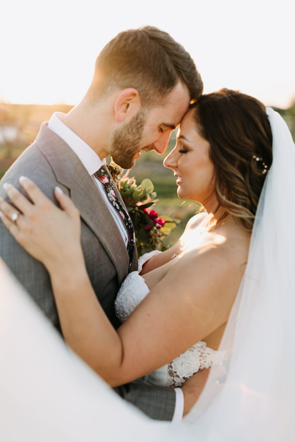 Bride and Groom Sunset Veil Wedding Portrait | Sarasota Photographer Amber McWhorter Photography