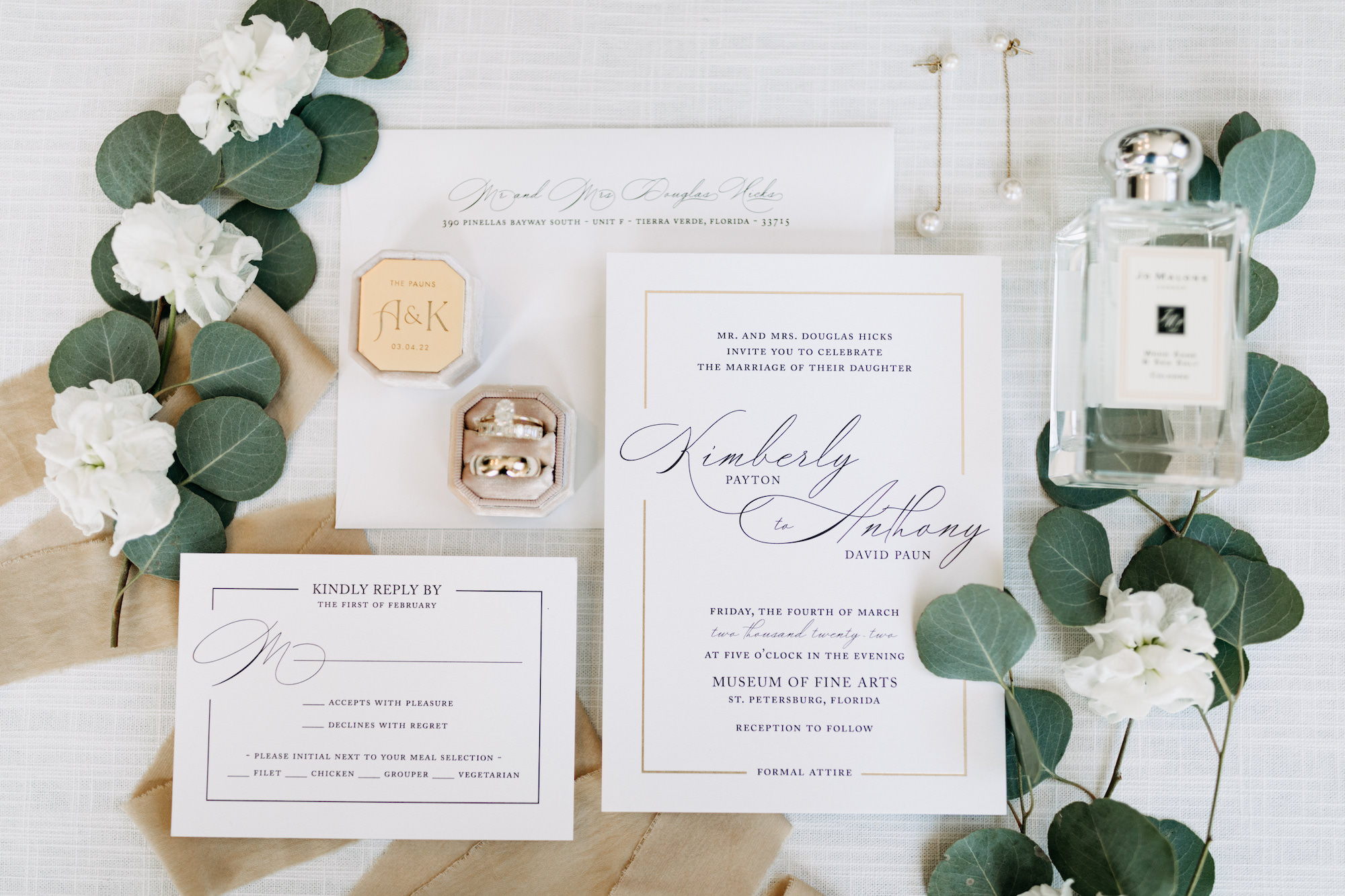 Classic White with a Gold Border Wedding Invitation Suite Ideas