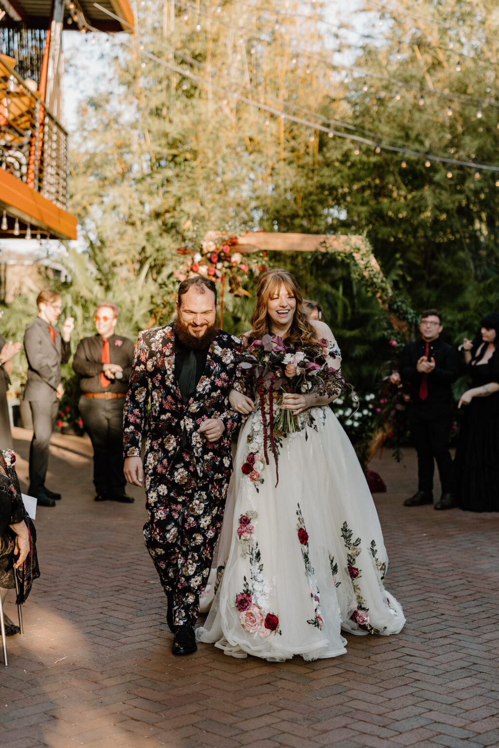 Bride and Groom Walking Down the Aisle Wedding Portrait