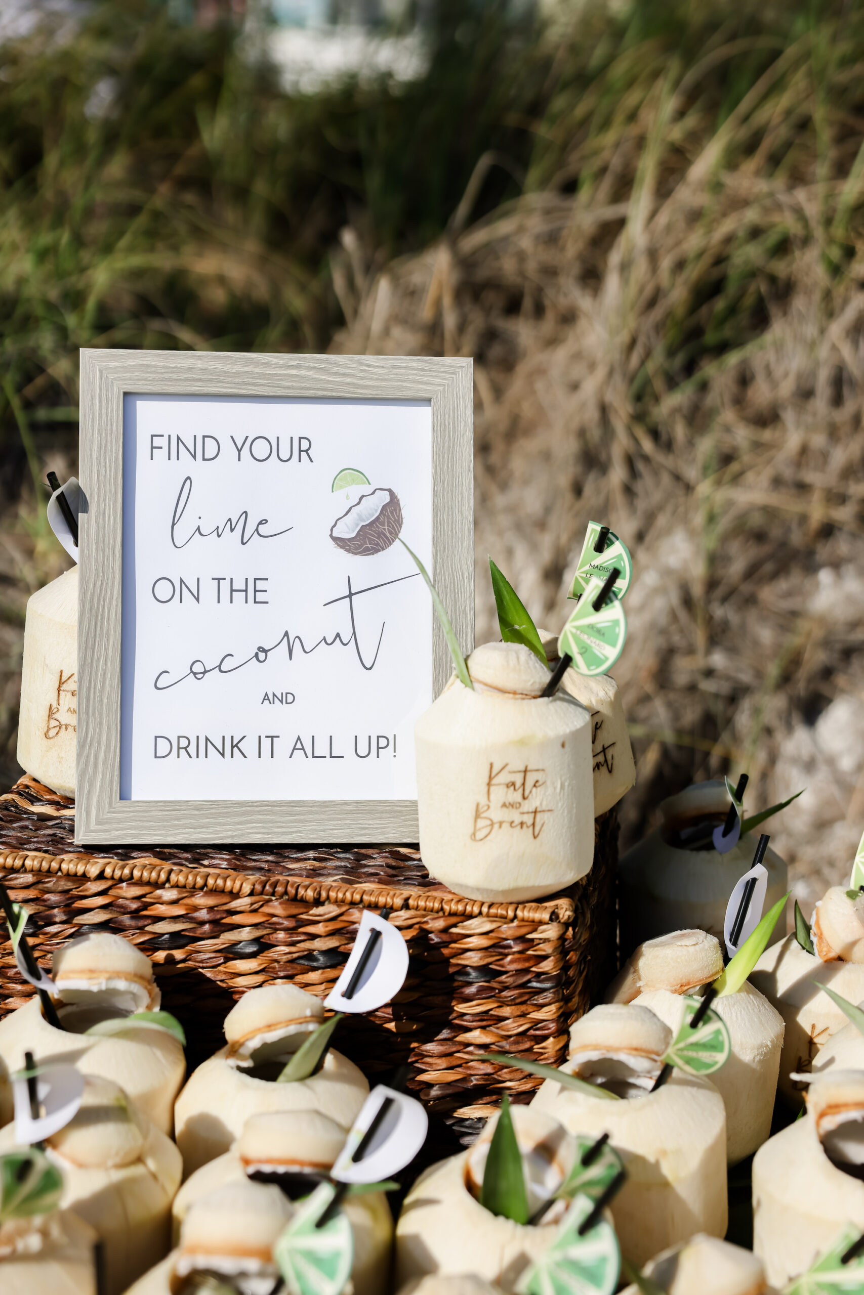 Unique Tropical Wedding Reception Personalized Coconut Cup | Guest Favors Ideas