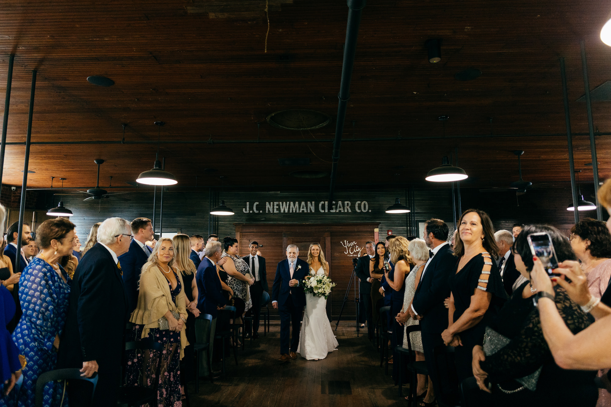 Bride and Father Walk Down Aisle Wedding Portrait | Tampa Bay Wedding Venue J.C. Newman Cigar Co.