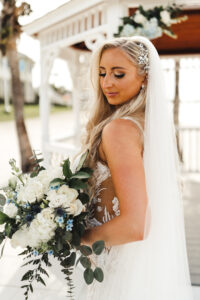 Glam Bridal Wedding Portrait | Blue and White with Greenery Bouquet | Wedding Photographer Videographer J&S Media