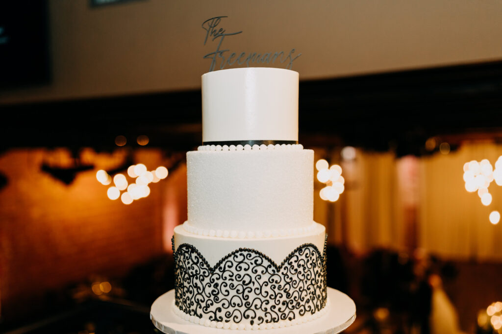 Simple Classic Three Tier White and Black Wedding Cake | Tampa Bay Wedding Photographer Amber McWhorter Photography