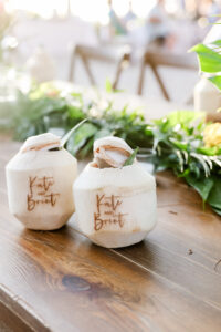 Unique Tropical Wedding Reception Personalized Coconut Cup | Guest Favors Inspiration