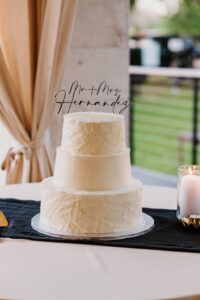 Round 3-Tier Buttercream White Wedding Cake with Last Name Cake Topper