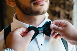 Black Velvet Bowtie and Black Suspenders | Groom Wedding Attire Inspiration