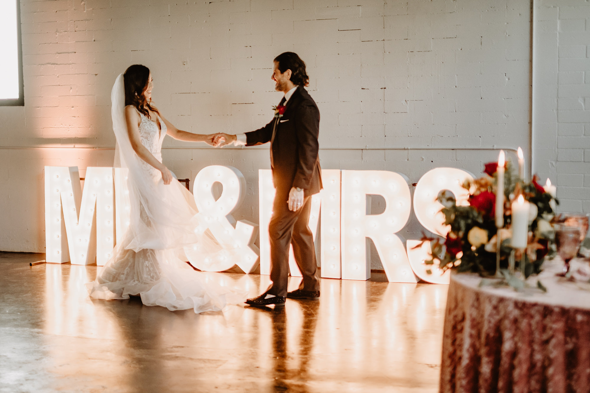 Large Light Up Mr. and Mrs. Letters | Fun Modern Reception Decor Ideas | Bride and Groom First Dance | Tampa Bay DJ Graingertainment | Alpha Lit Tampa