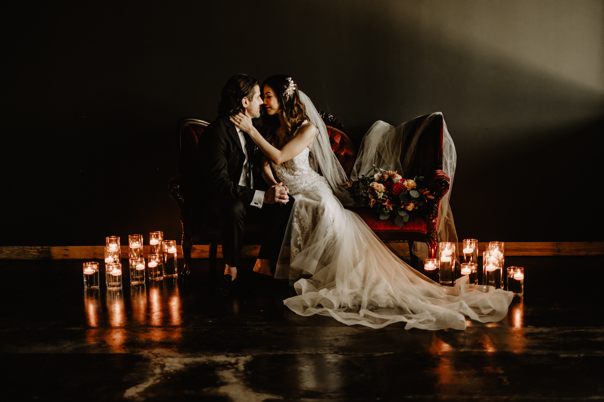 Romantic Dark and Moody Candlelit Wedding Portrait