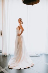 Paloma Blanca Natural A-Line Crepe Wedding Dress Style #4962 | Tampa Bay Hair and Makeup Artist Femme Akoi Beauty Studio