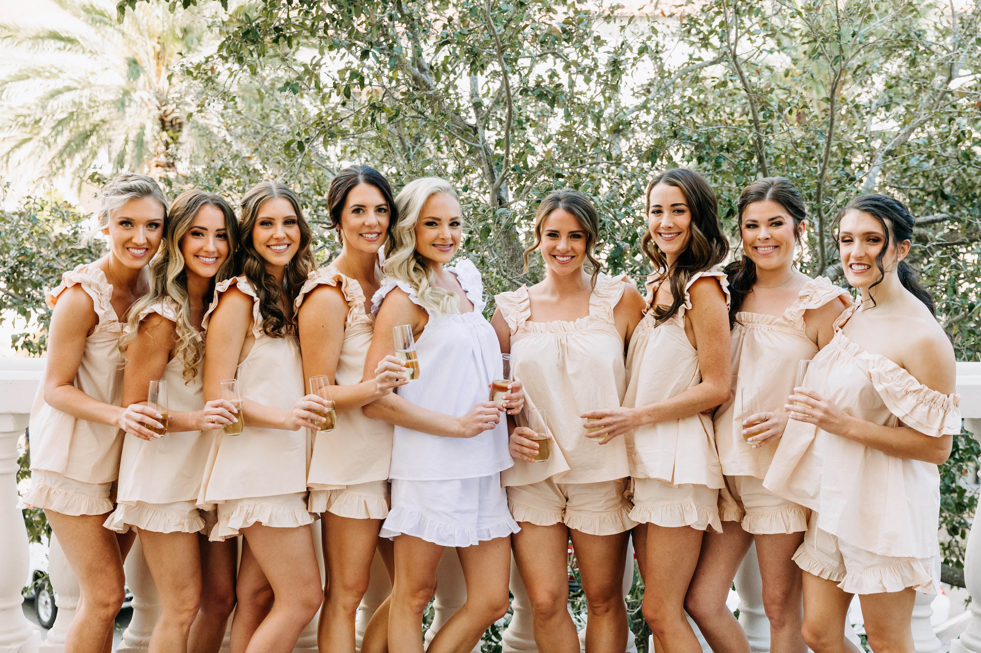 Neutral Champagne Ruffle Bridesmaids Matching Pajamas Inspiration