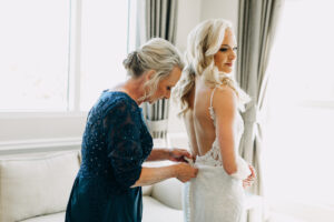 Bride Getting Ready with Mother Wedding Portrait | Dark Teal Mother of the Bride Dress Inspiration