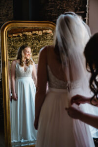 Bride Getting Ready | V-neck A-line Ivory Wedding Dress