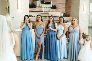 Bridesmaids First Look | Mismatched Blue Wedding Dress Inspiration