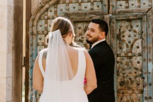 Intimate Bride and Groom Wedding First Look Portrait