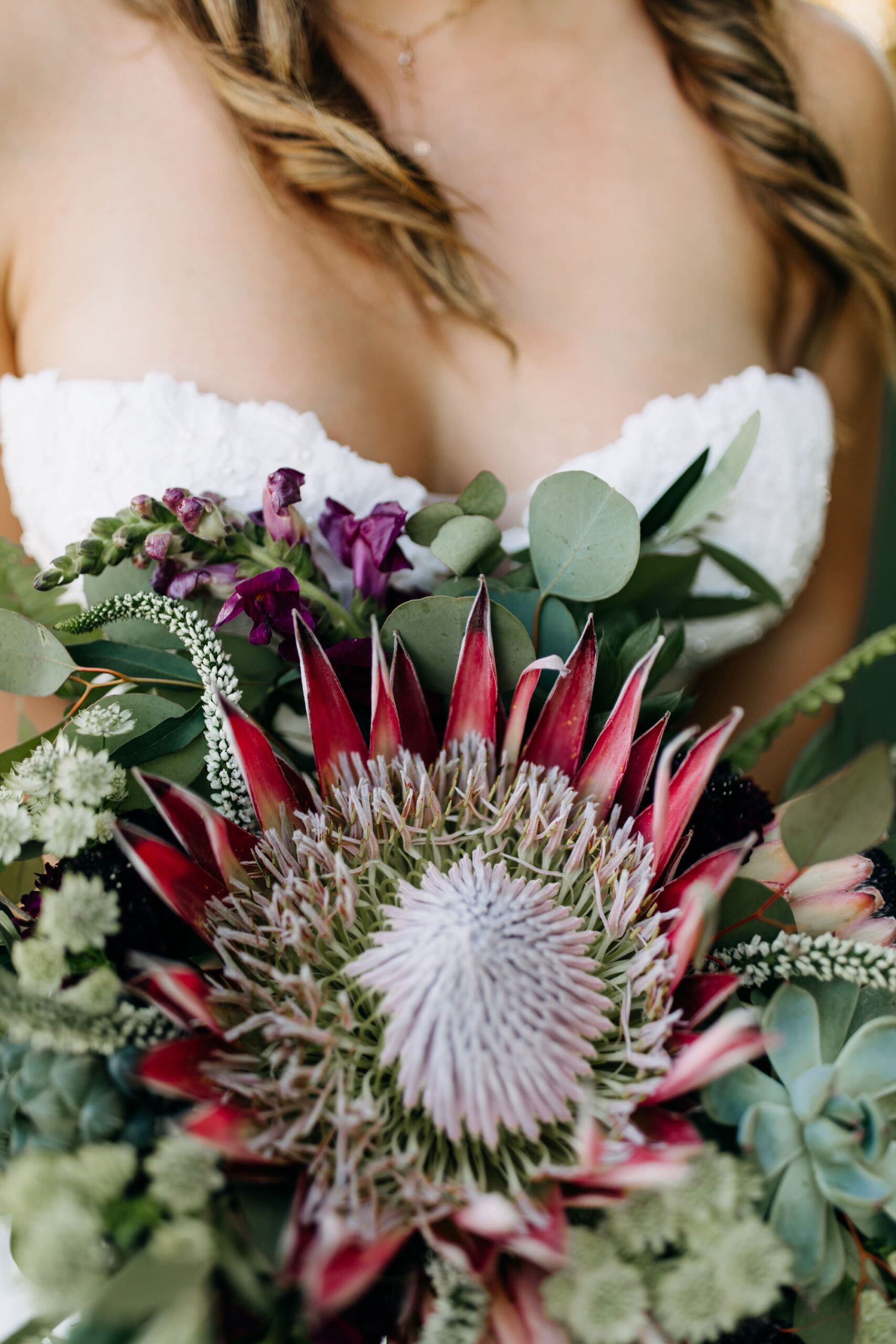 Tropical King Protea Boho Bridal Wedding Bouquet | Sarasota Florist Beneva Weddings