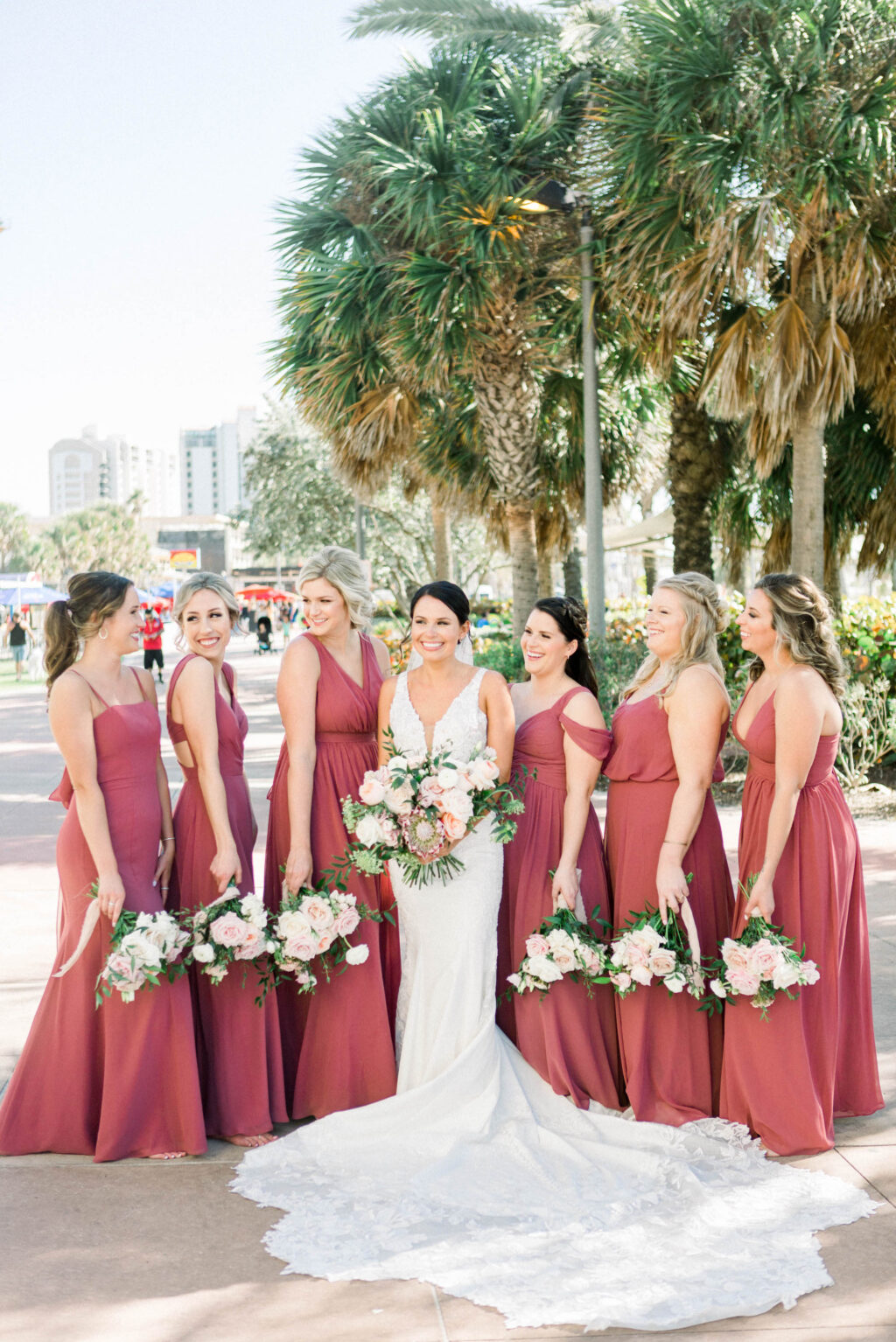 Flowy Coral Mismatched Bridesmaids Wedding Dresses Ideas