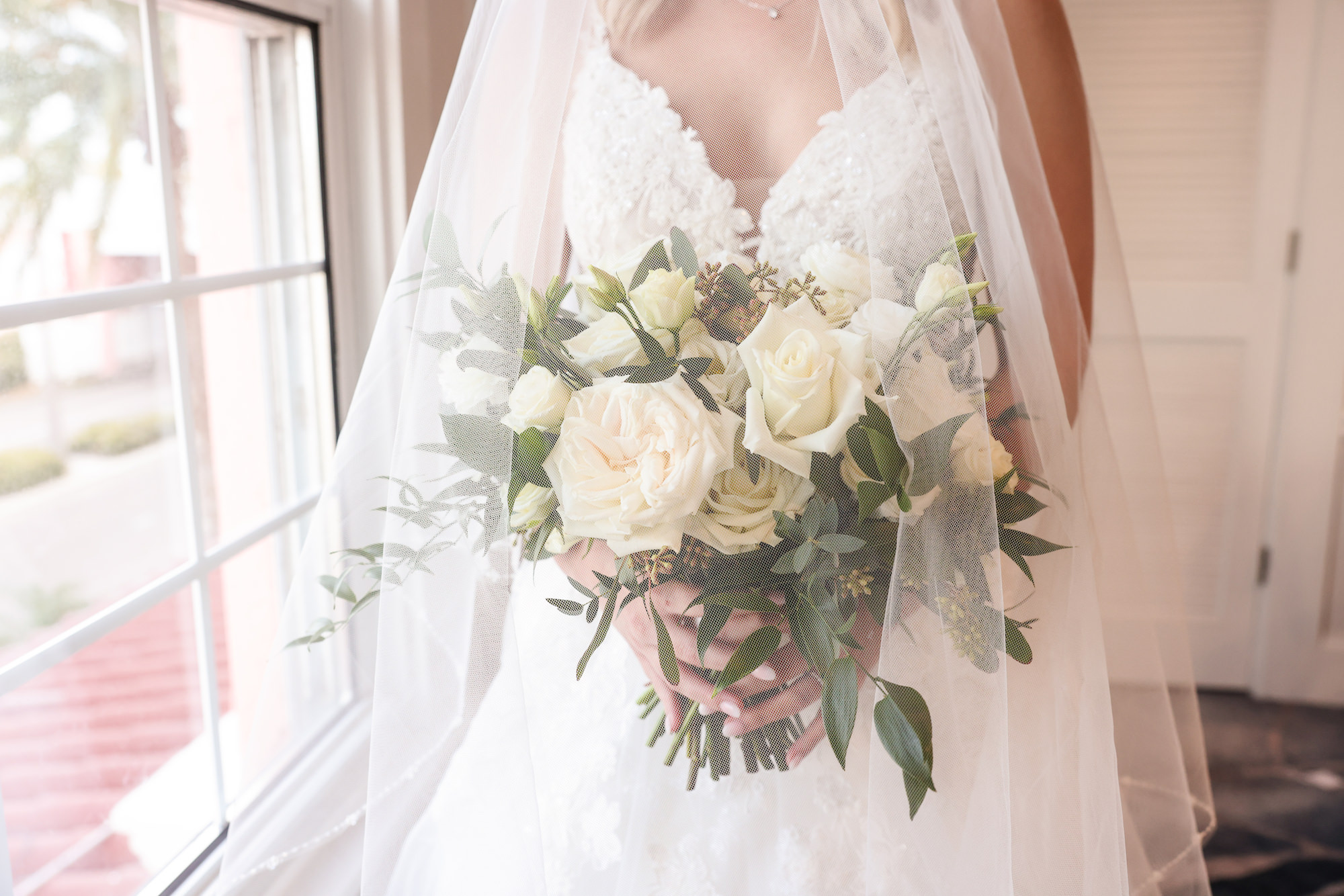 Bridal White Rose and Snapdragon with Greenery Wedding Bouquet Inspiration | St Petersburg Florist Bruce Wayne Florals