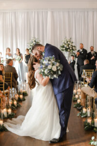 Romantic Husband and Wife Wedding Aisle Kiss | Tampa Bay Officiant Weddings with Grace