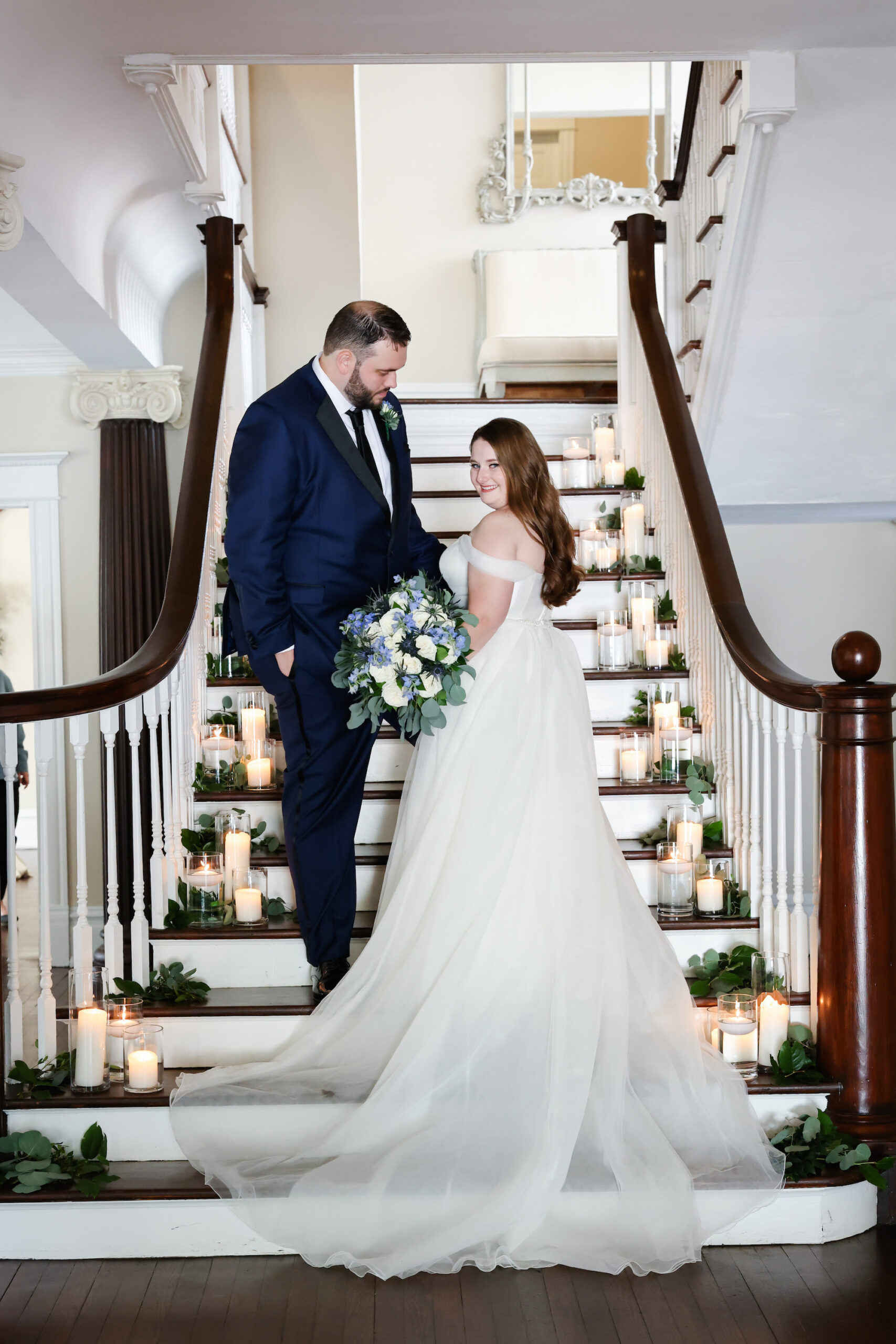 Romantic Bride and Groom Candlelit Stairs Wedding Portrait | South Tampa Wedding Photographer Lifelong Photography Studio | Dress Truly Forever Bridal
