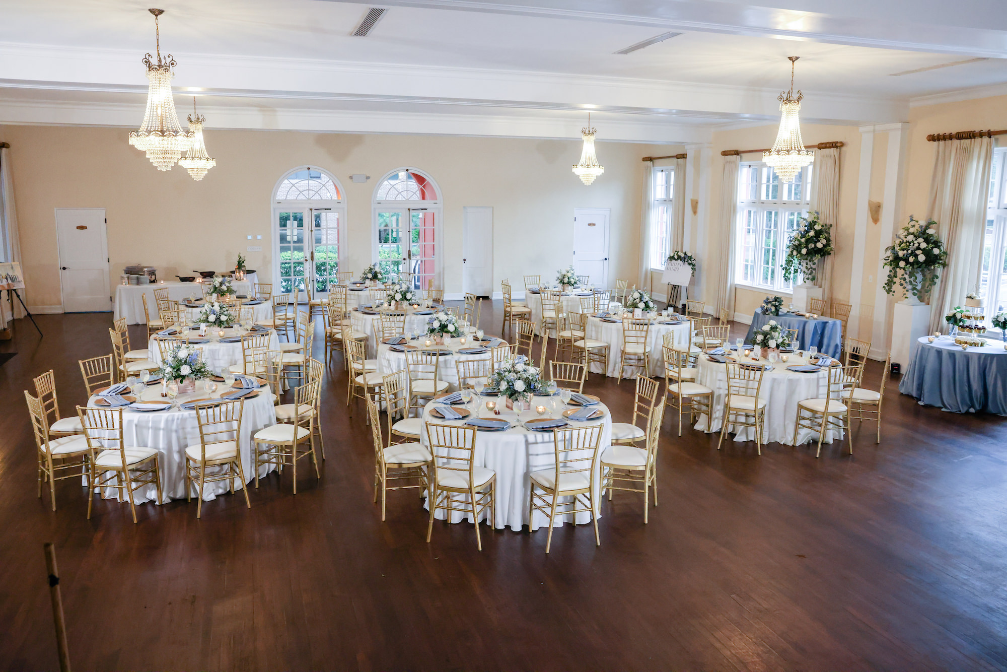 Classic Indoor Ballroom Pastel Blue and White Wedding Reception | Historic Tampa Bay Venue The Orlo | Caterer Olympia Catering
