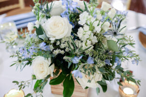 White and Blue Roses and Wildflower Bridal Wedding Bouquet