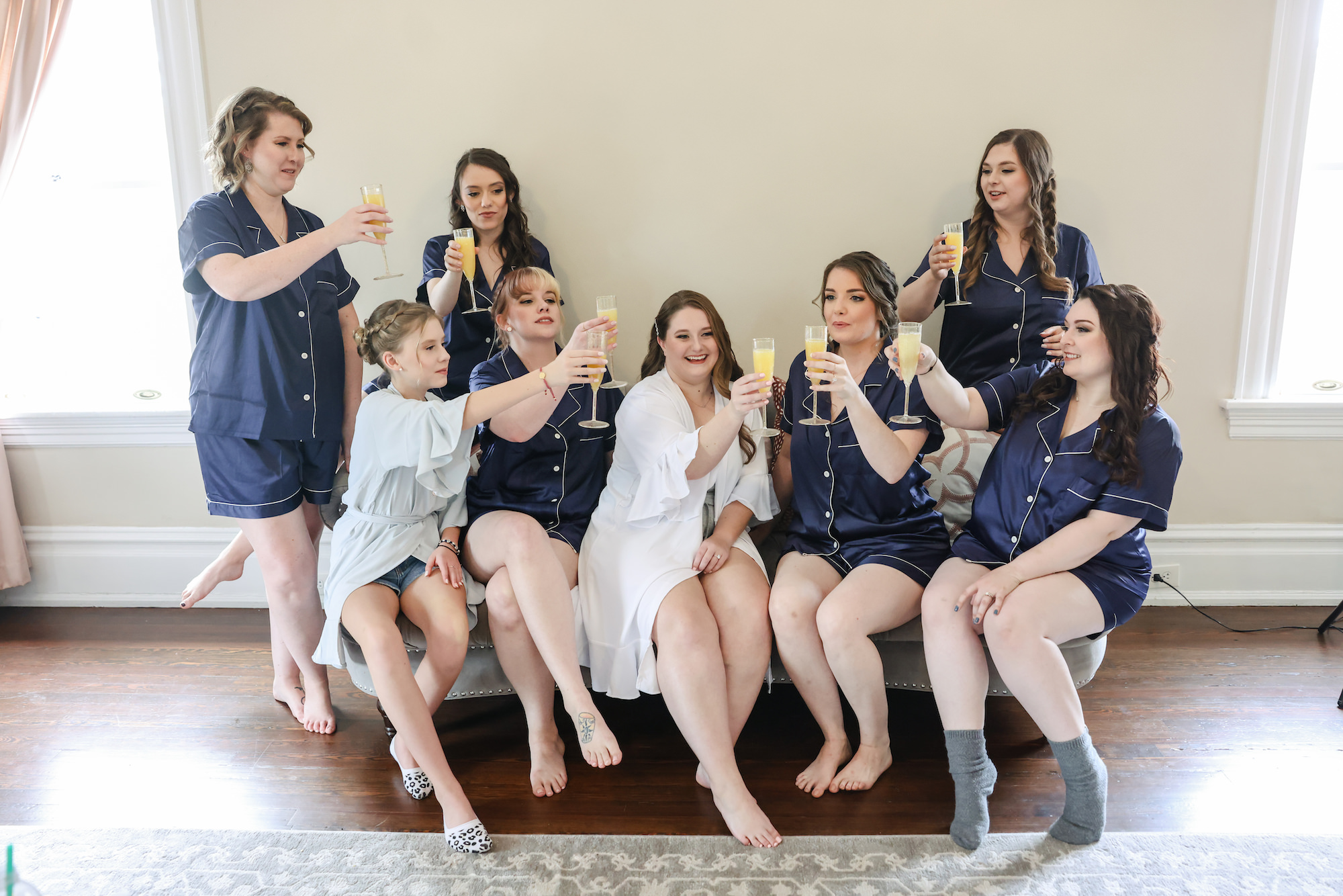 Navy Satin Matching Bridesmaids Wedding Pajamas Ideas