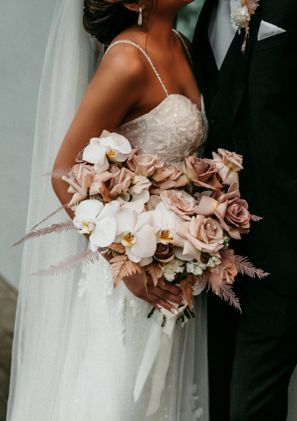 White Orchid and Mauve Rose Wedding Bouquet Inspiration