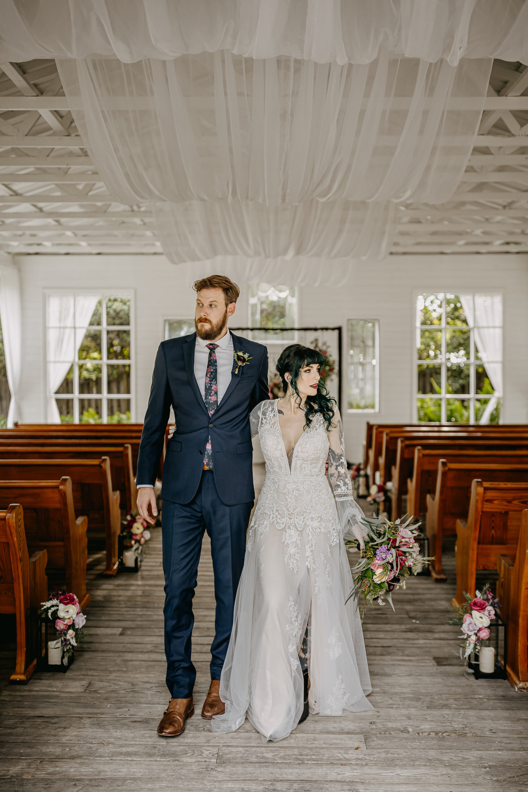 Bride and Groom Walking Down Wedding Aisle | Tampa Bay Wedding Open Air Chapel Venue Cross Creek Ranch