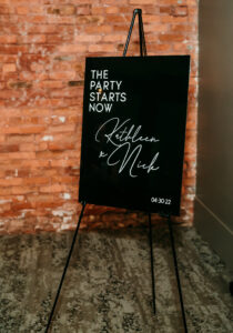 Modern Black Acrylic Wedding Welcome Sign with White Cursive Writing | Reception Sign Ideas